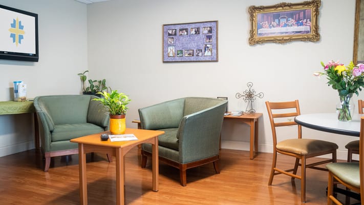 Cozy common area with seating and plants