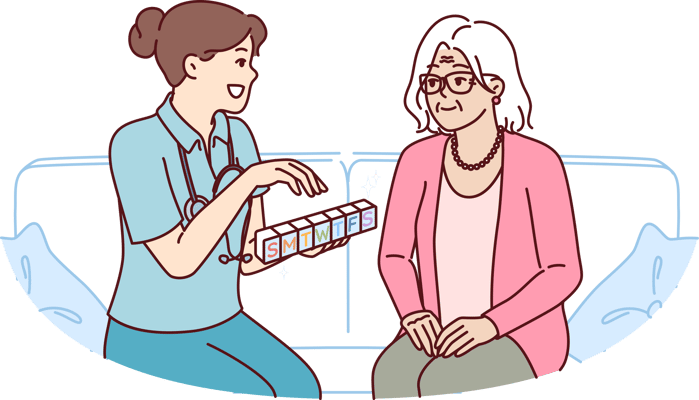 Caregiver assisting a senior resident with medication