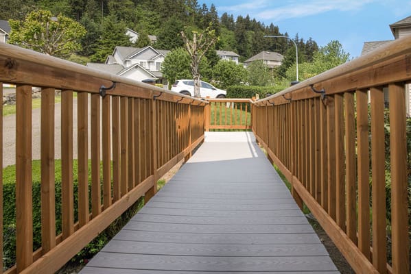 Wooden ramp leading to an entryway.