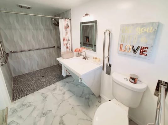 Well-equipped bathroom with amenities for residents