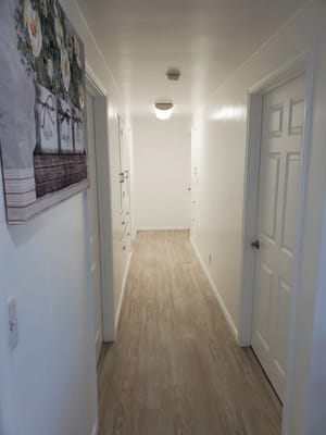 Bright, clean hallway in an assisted living facility