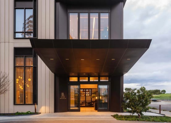 Entrance of a modern senior living facility