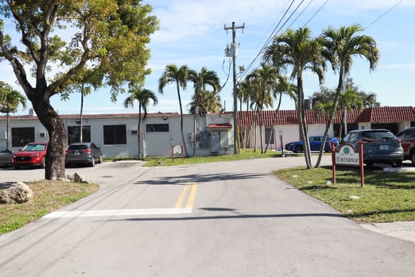 Entrance road leading to Coral Gables Nursing and Rehabilitation