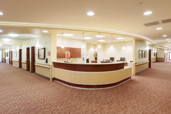 Interior view of a nursing home reception area