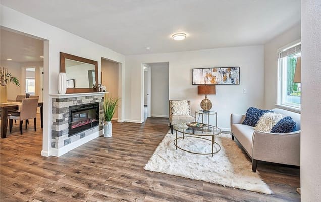 Bright, inviting common area in a senior living facility