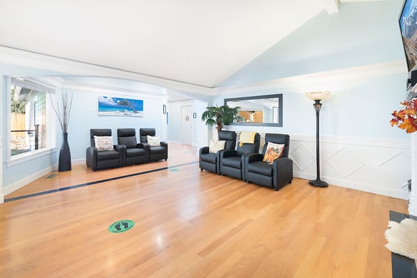 Bright common area with seating and decor