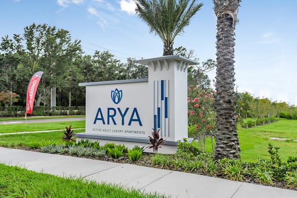Sign for Arya at Windermere senior living facility