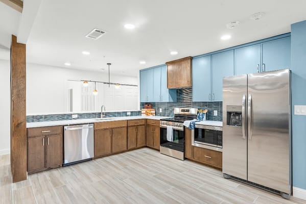 Modern kitchen interior with stainless steel appliances