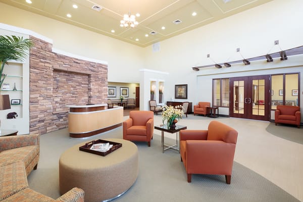 Bright and inviting common area with seating