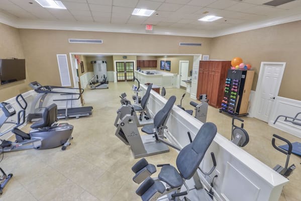 Fitness area with equipment for physical therapy