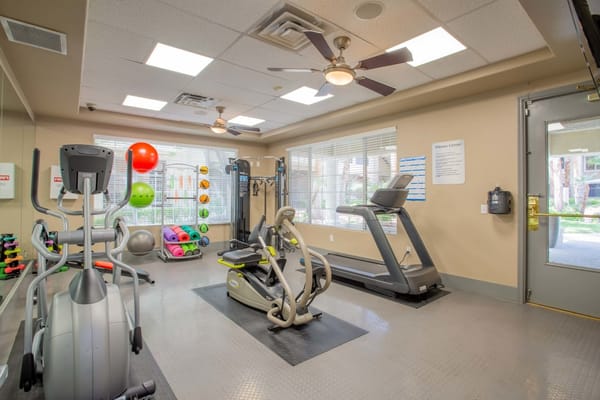 Well-equipped exercise room with gym equipment
