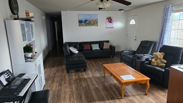 Bright interior common area with seating and decor