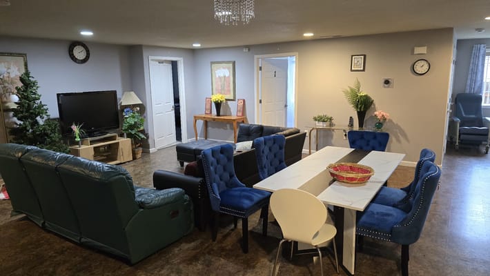 Interior view of a common area with seating and decor