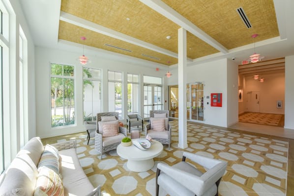 Bright and modern common area with seating