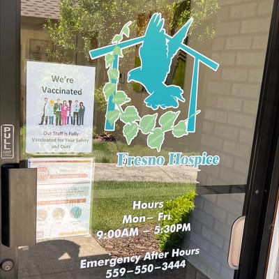 Facility logo on the entrance door