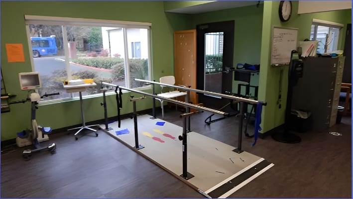 Interior view of a therapy room with equipment