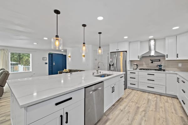 Modern kitchen interior with pendant lighting