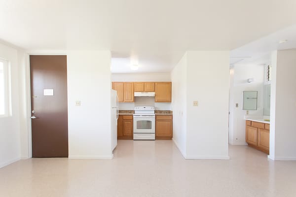 Clean interior view of a kitchenette in a resident unit