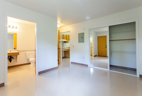 Bright and spacious private resident room with a bathroom