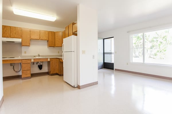 Bright interior view of a resident's kitchen area