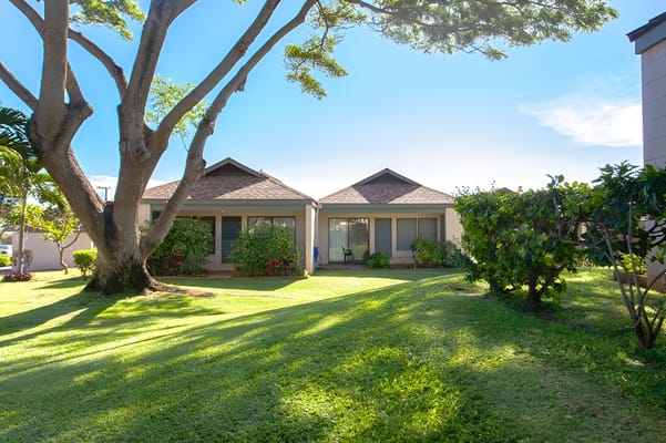 Outdoor view of a building with landscaped area