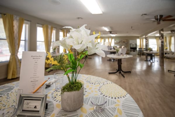Decorative table setup in a bright common area