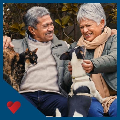Couple enjoying time with their pets in a garden