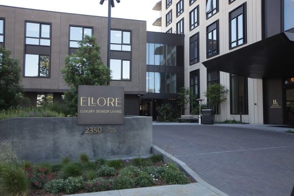Exterior view of Ellore Luxury Senior Living facility entrance