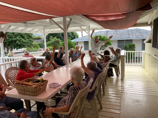 Residents engaging in an outdoor group activity