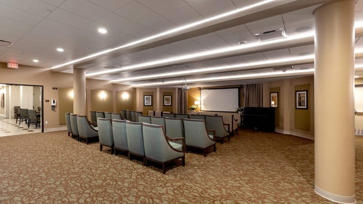 Interior view of a common area with seating