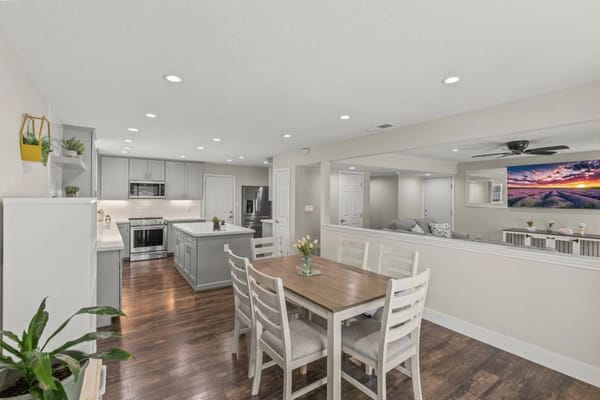 Bright dining area with modern furnishings and decor