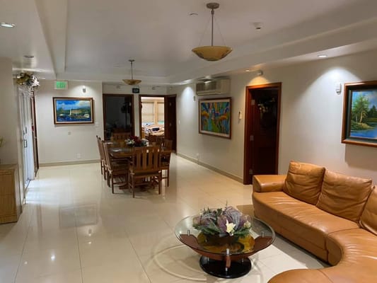 Interior common area with seating and dining table