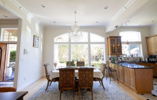 Well-lit dining area with elegant decor