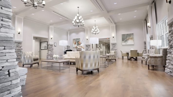 Bright common area with comfortable seating and decor