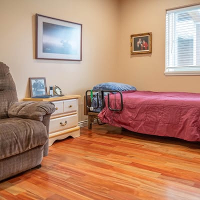 Private bedroom in assisted living facility