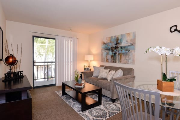 Cozy living area with modern decor and furniture