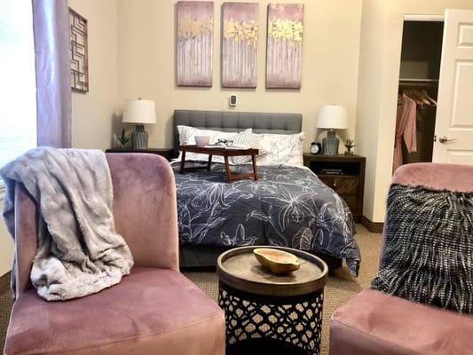 A cozy private resident room with modern decor