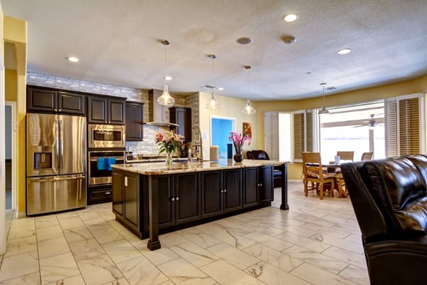 Modern kitchen with an island and dining area
