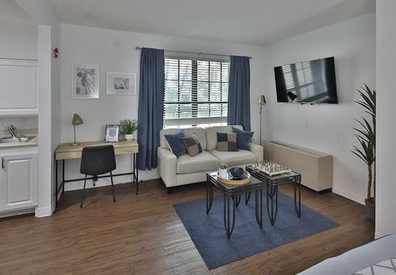 Bright and modern living room with furniture