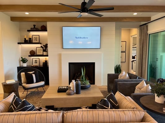 Cozy living room with modern furnishings and a television