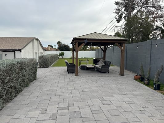 Patio area with gazebo and seating at Sherwood Heights