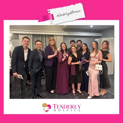 Group photo of staff and supporters at Tenderly Hospice event.