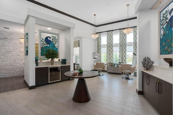 Elegant lobby with modern decor and seating area