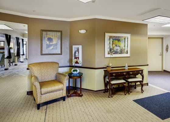 Comfortable seating area in the lobby of The Oberon House