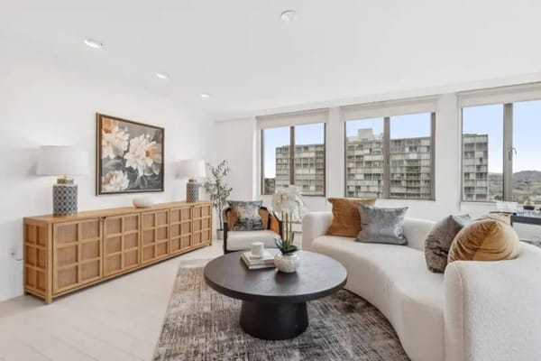 Stylish living room with a round coffee table and modern decor