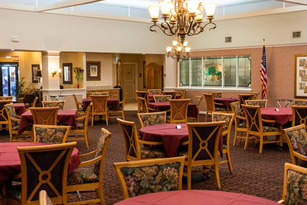 Interior view of the dining room with tables