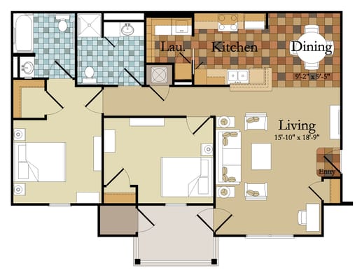 Architectural floor plan of an apartment layout