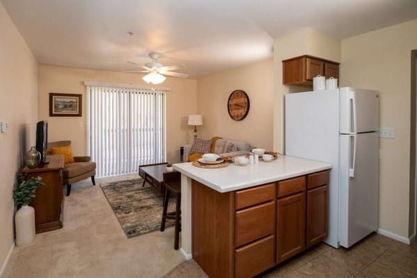 Cozy living space in a senior living apartment
