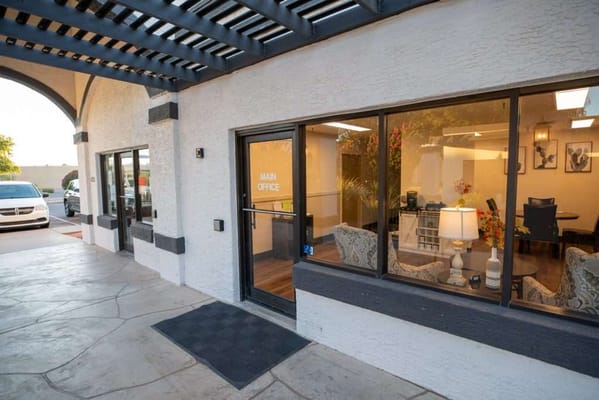 Exterior view of the main office entrance