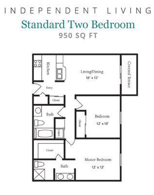 Architectural floor plan of a two-bedroom unit